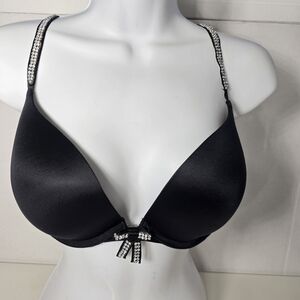 Victoria's Secret Very Sexy Bling Rhinestones Push up Black Bra Size 34E(DD) Y2K